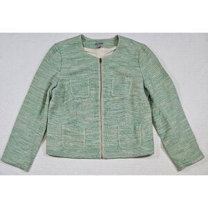 J.Jill Stretch Woven/Tweed Zip Up Linen Blend Blazer Jacket